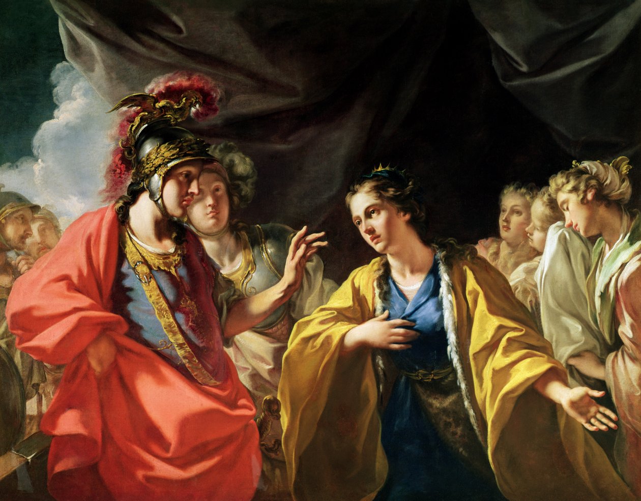 A clemência de Alexandre, o Grande (356-323 aC) na frente da Família de Dario III (d.330 aC) de Giovanni Antonio Pellegrini