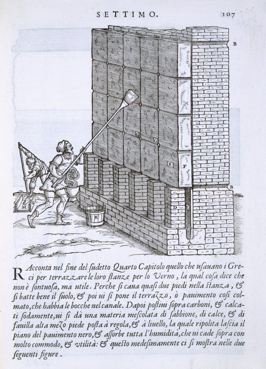 Aplicando uma camada protetora em uma parede, da &39;Della Architettura&39;, publicada em 1590 de Giovanni Antonio Rusconi
