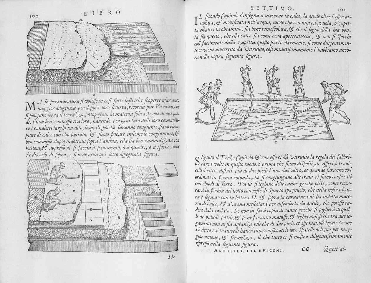 Etapas e métodos de assentamento de pisos, de &39;Della Architettura&39;, publicado em 1590 (ver também 205051) de Giovanni Antonio Rusconi