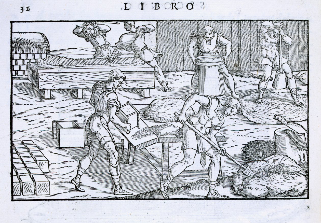 Habitação vernacular e fabricação de tijolos, de &39;Della Architettura&39;, publicado em 1590 de Giovanni Antonio Rusconi
