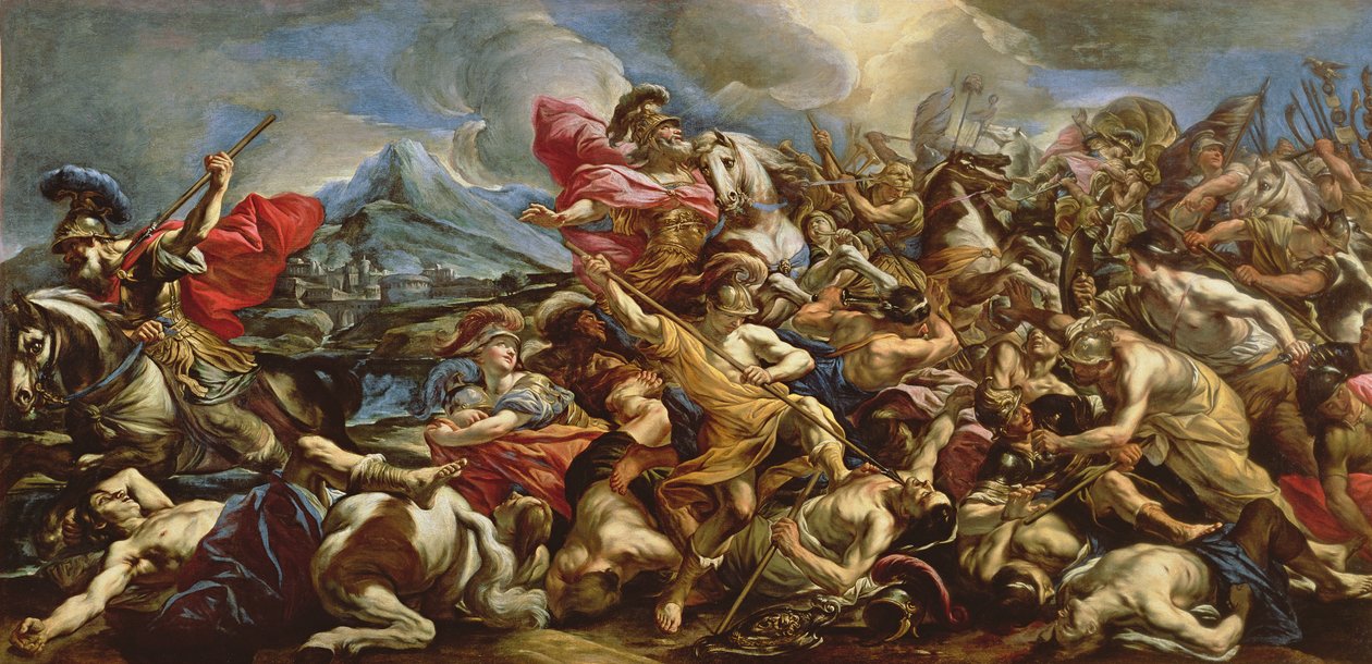 Josué parando o sol para derrotar os amalequitas de Giovanni Battista Benaschi