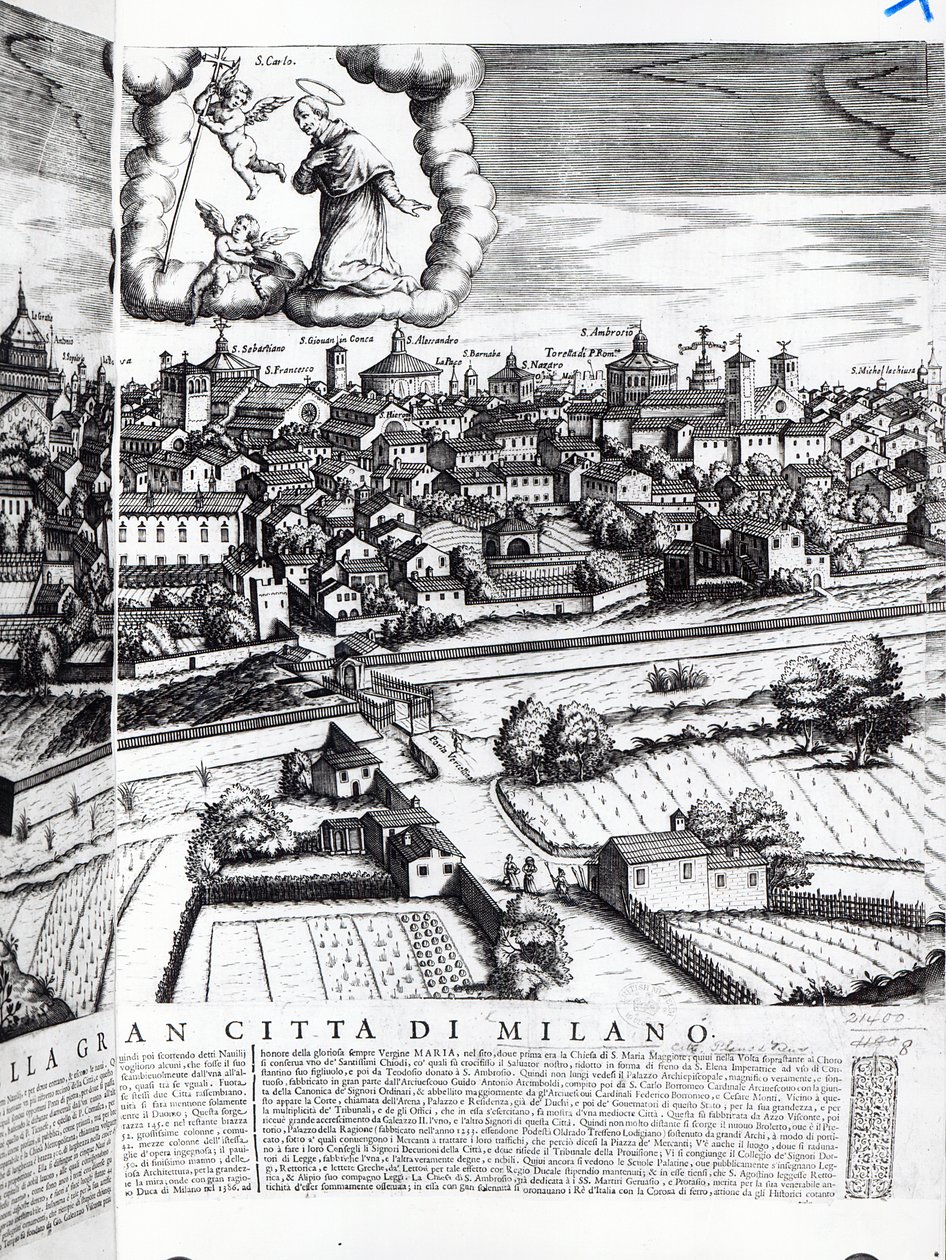 Uma seção de um mapa de Milão, 1640 de Giovanni Battista Bonacina