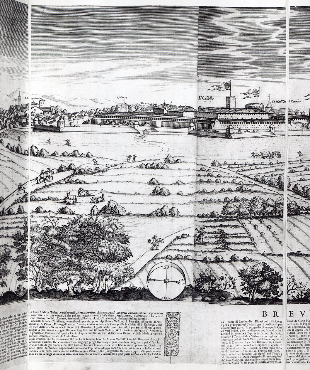 Uma seção de um mapa de Milão, 1640 de Giovanni Battista Bonacina