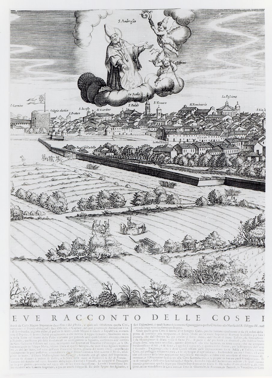 Uma seção de um mapa de Milão, 1640 de Giovanni Battista Bonacina