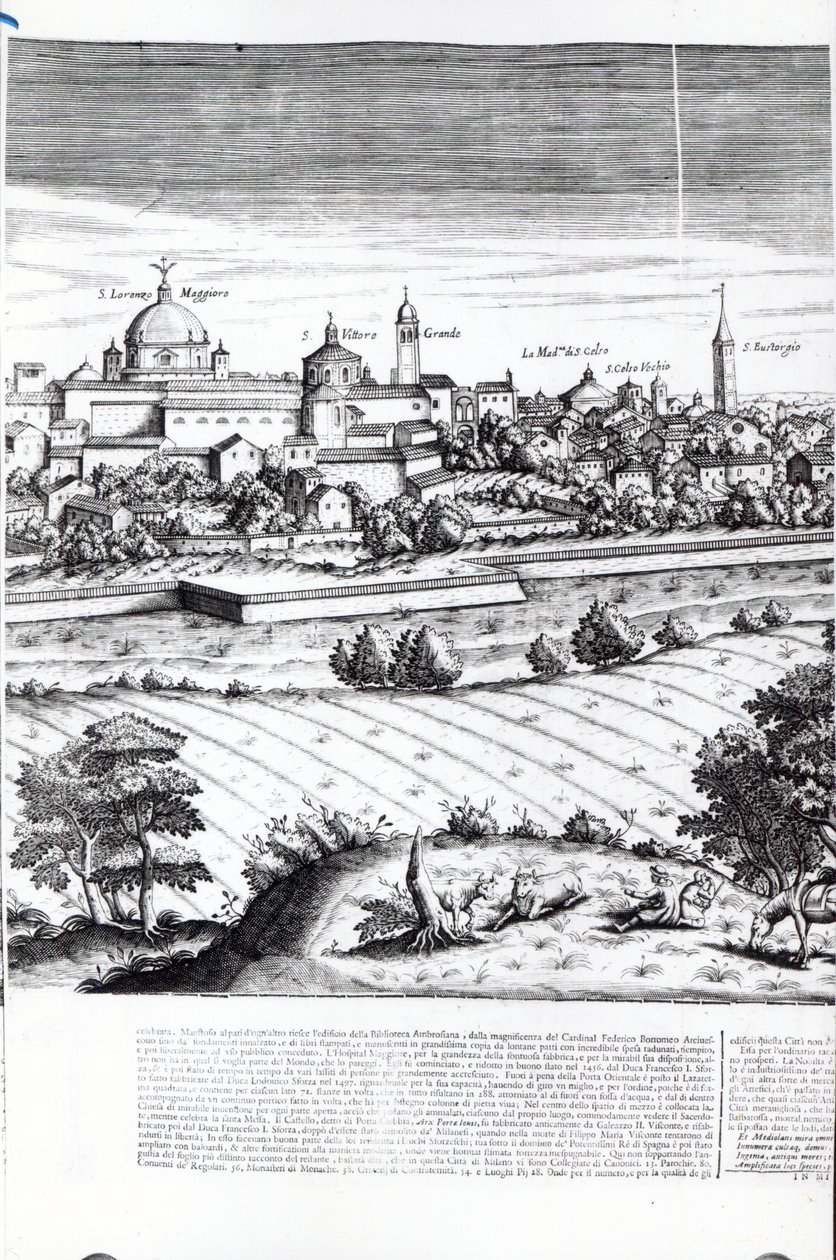 Uma seção de um mapa de Milão, 1640 de Giovanni Battista Bonacina