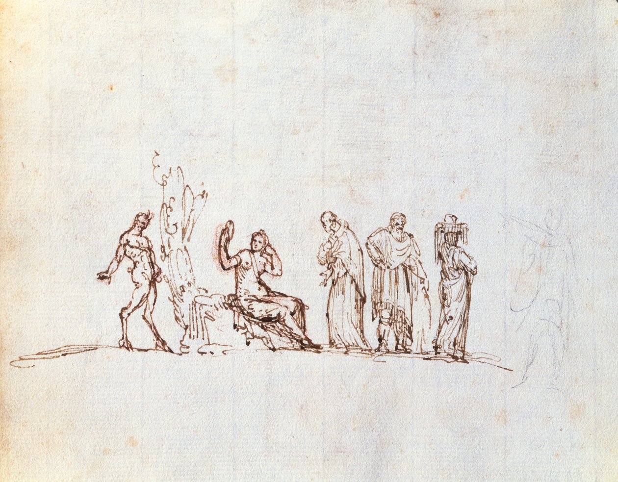 Cinco esboços de figuras clássicas (tinta no papel) de Giovanni Battista Busiri