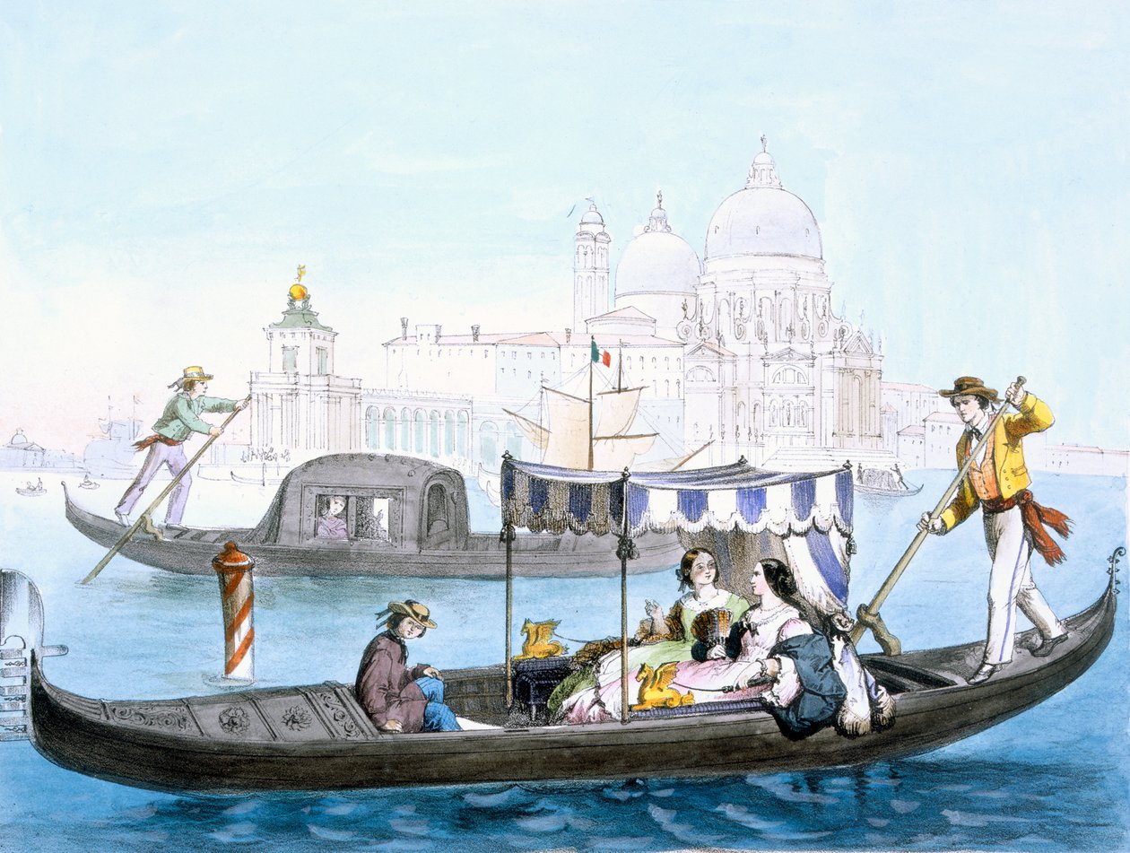 Gôndola veneziana, de &39;vistas dos principais monumentos de Veneza&39;, c.1850 de Giovanni Battista Cecchini