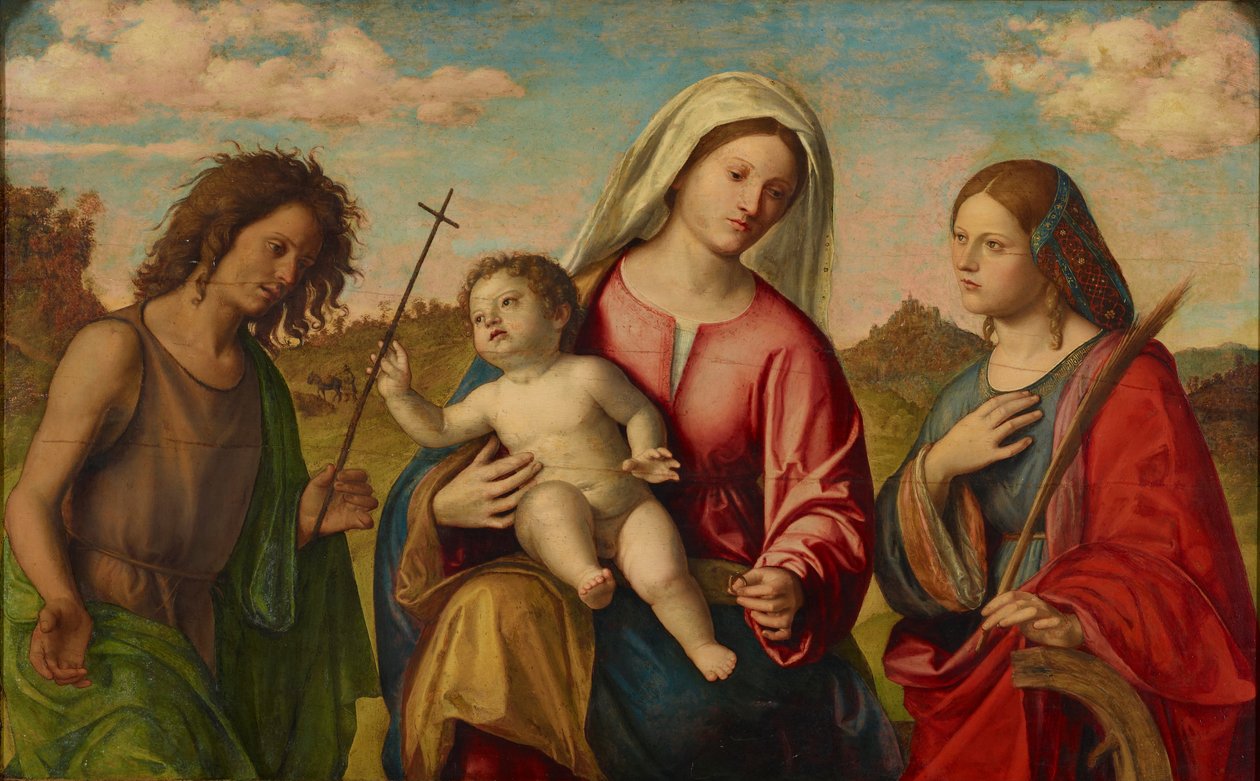 Virgem e Menino com Santa Catarina e São João Batista, ca. 1515 de Giovanni Battista Cima da Conegliano