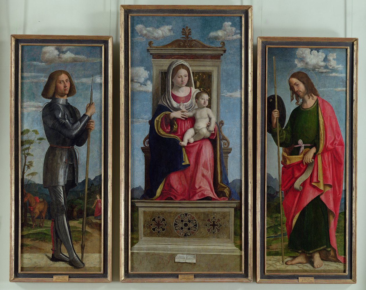 Madonna e Criança com São Jorge e São Tiago, c.1510 (óleo no painel transferido para a tela) de Giovanni Battista Cima da Conegliano