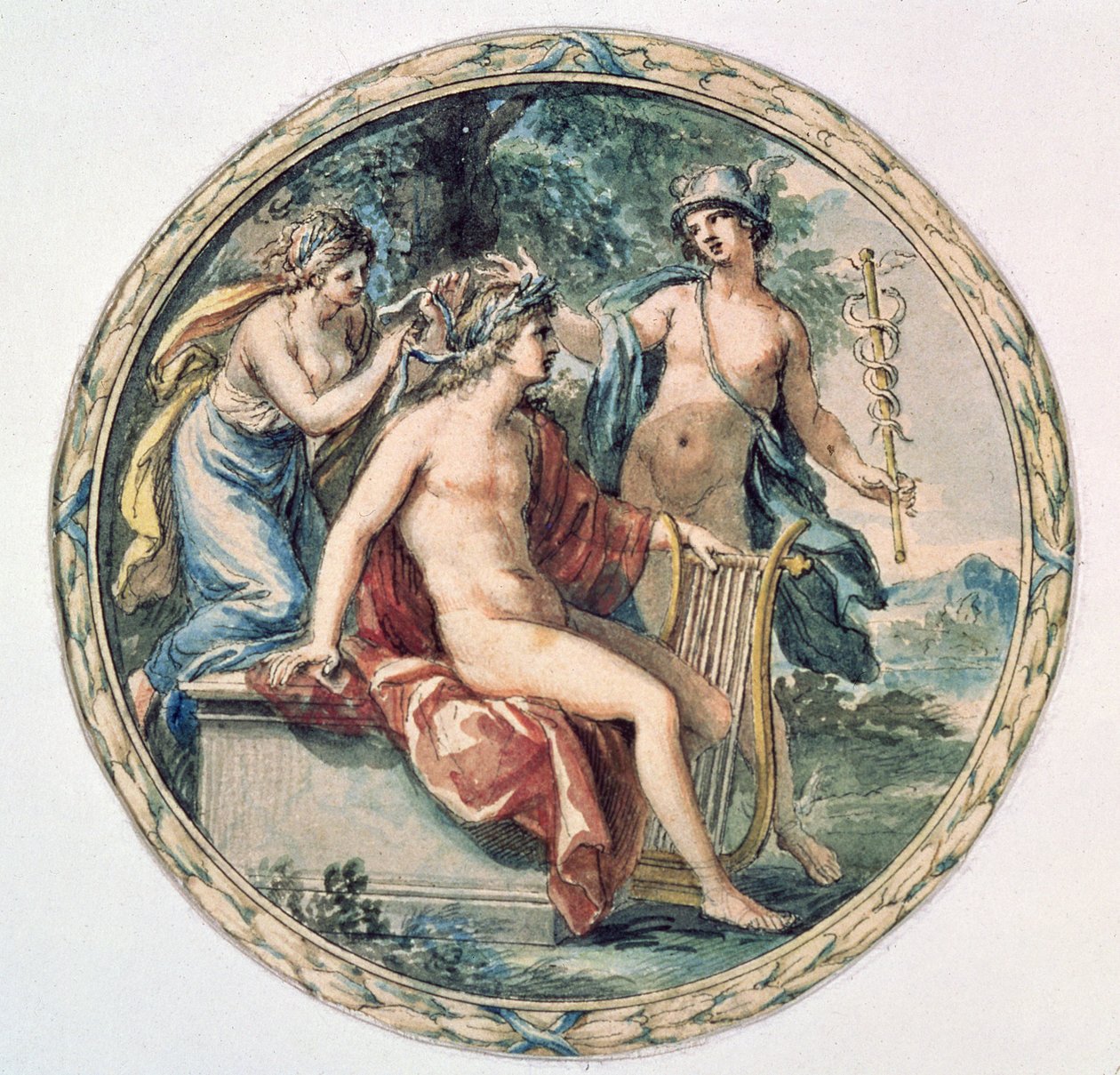Apolo com sua Lyre, Mercury e uma musa de Giovanni Battista Cipriani