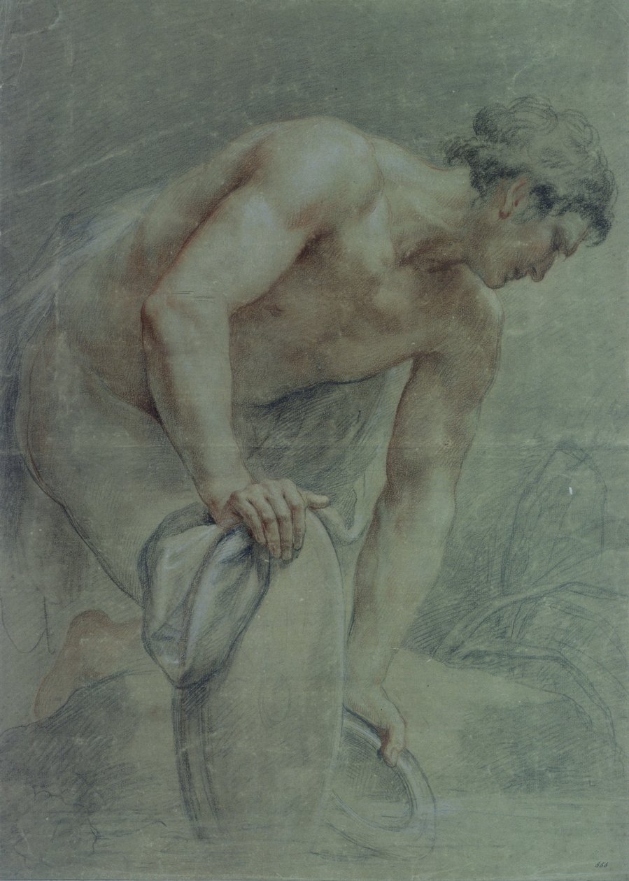 Figura de um guerreiro, parcialmente coberto, do século XVIII (desenho) de Giovanni Battista Cipriani