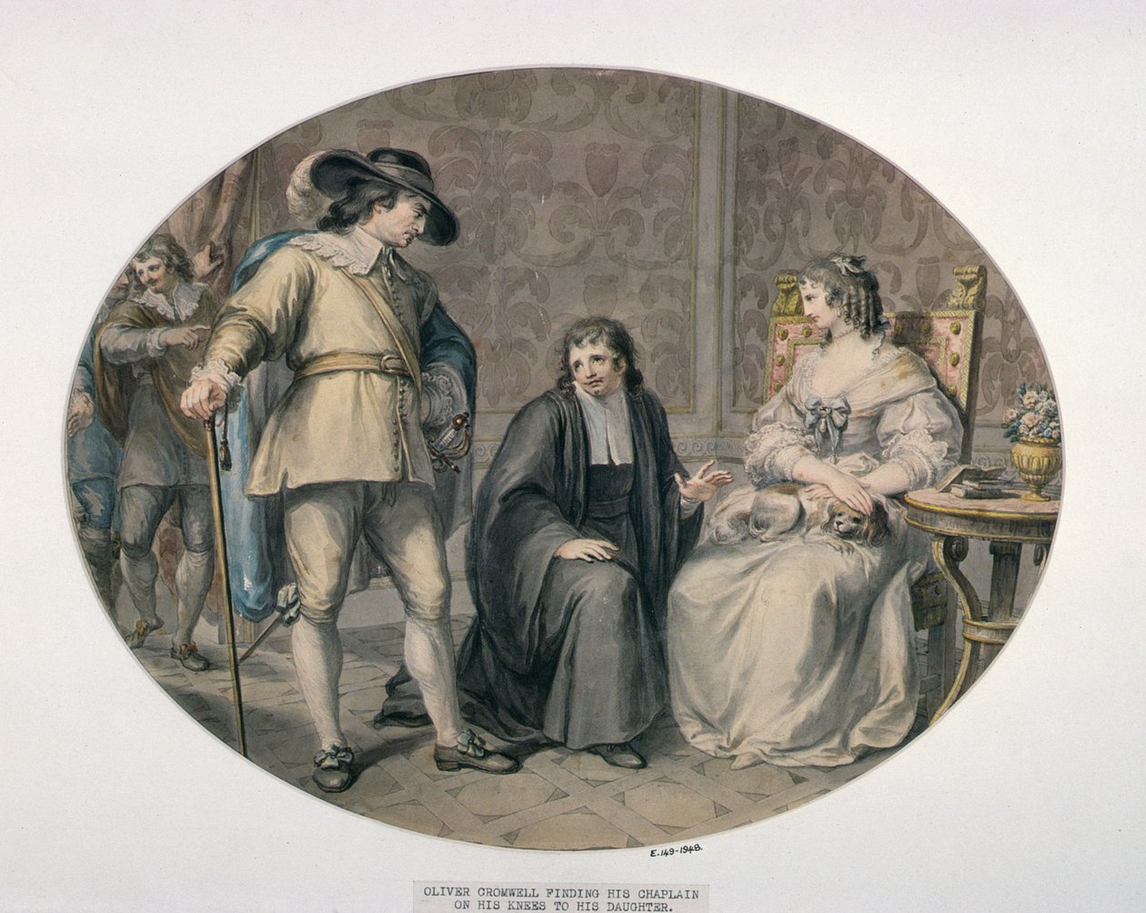 Oliver Cromwell descobrindo seu capelão, Jeremiah White, de joelhos antes de sua filha mais nova, Frances de Giovanni Battista Cipriani