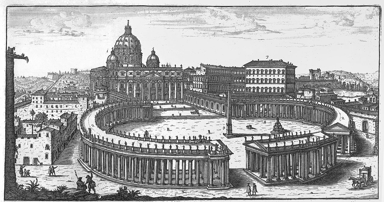 O plano original de Bernini para a Praça de São Pedro, Roma de Giovanni Battista Falda