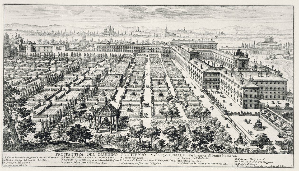 Jardins do Quirinale, de &39;Li Giardini di Roma&39;, publicado em c.1683 (ver também 172930) de Giovanni Battista Falda