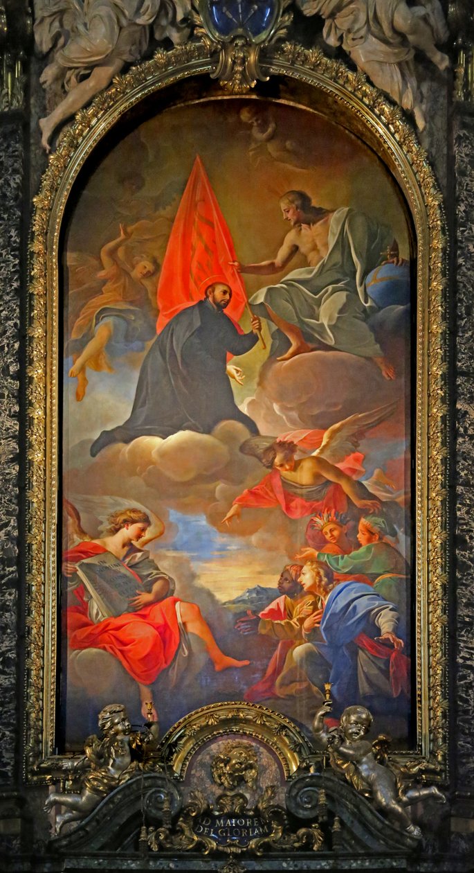 Pintura de um santo com Cristo, anjos e adoradores de Giovanni Battista Gaulli