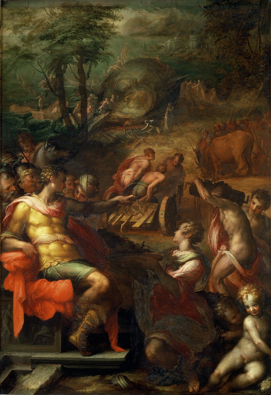Coletando Ambergris, 1572 (óleo sobre ardósia) de Giovanni Battista Naldini