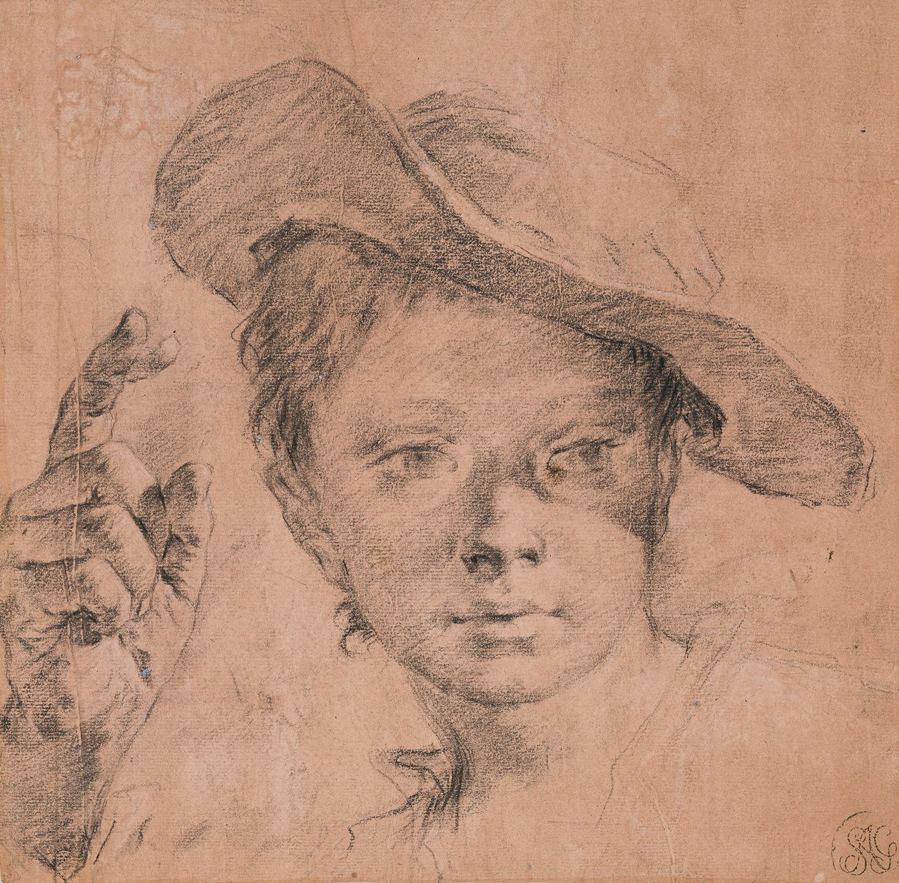 Retrato de um menino apontando com a mão direita levantada, c. 1740-1745 de Giovanni Battista Piazzetta