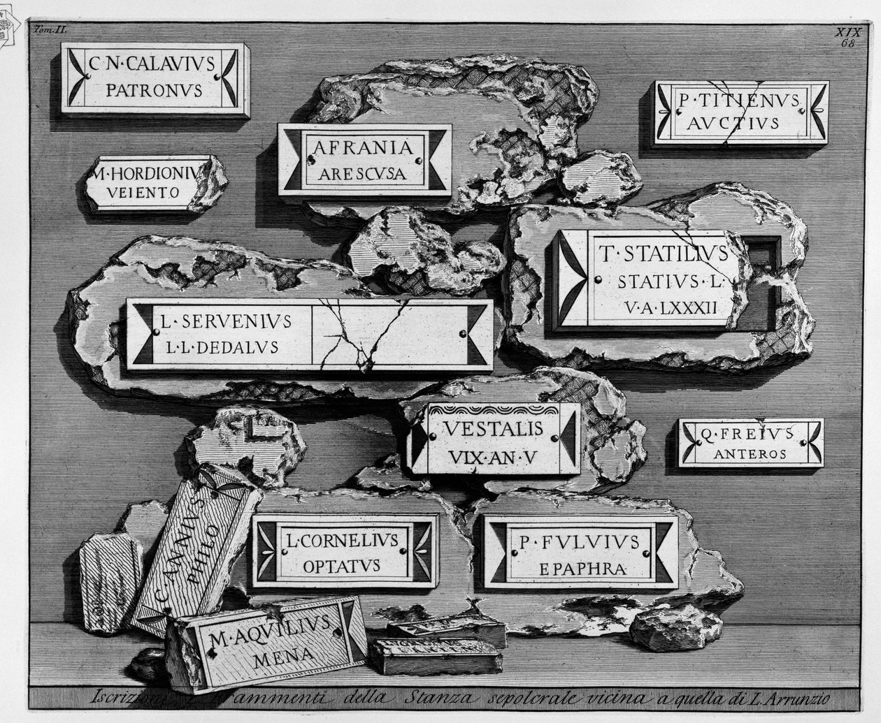 Sobras da câmara sepulcral usada pela plebe na villa Magnani; cfr. Mapa de Roma de Piranesi, no. 88 de Giovanni Battista Piranesi
