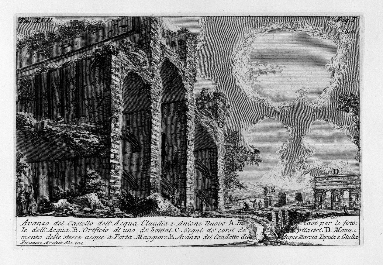 Sobras do Castelo Acqua Claudia e Anione Nuovo de Giovanni Battista Piranesi