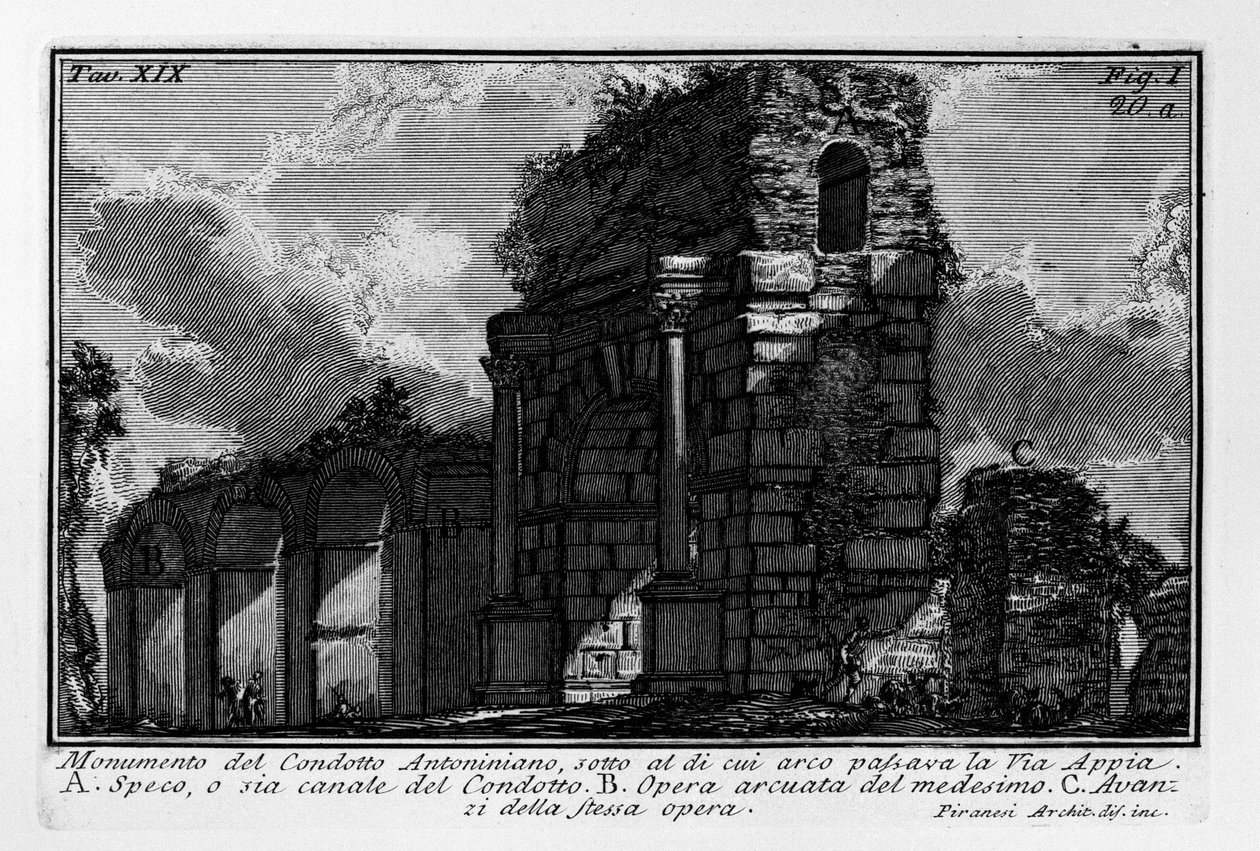 Monumento do Canalizador Antonino, sob o arco do qual a Via Appia passou de Giovanni Battista Piranesi
