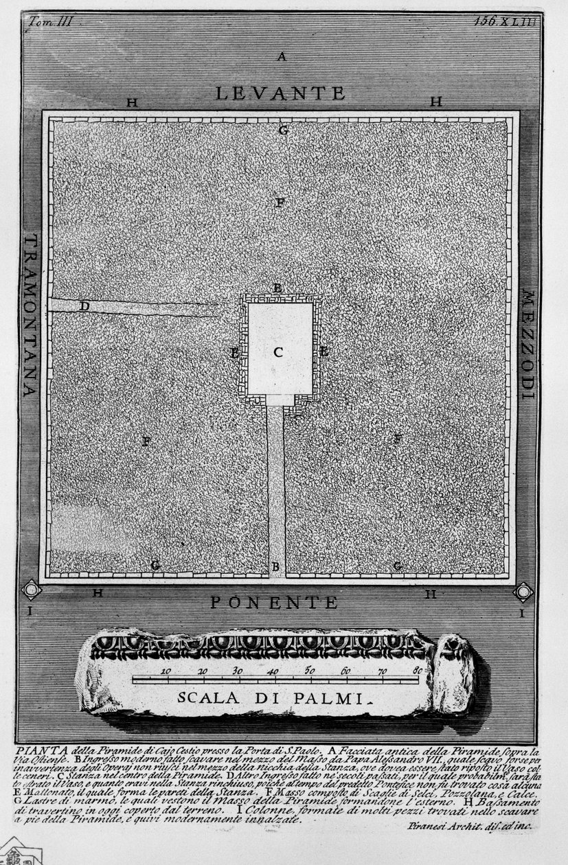 PLANTA da pirâmide de Cajo Cestio na Porta di S. Paolo. de Giovanni Battista Piranesi