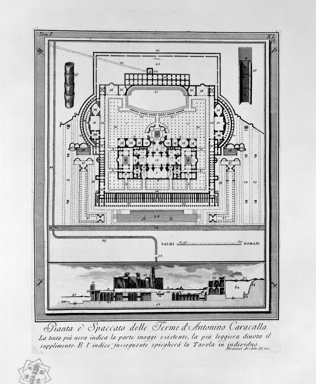 Plano dos Banhos de Caracalla (Roma) de Giovanni Battista Piranesi