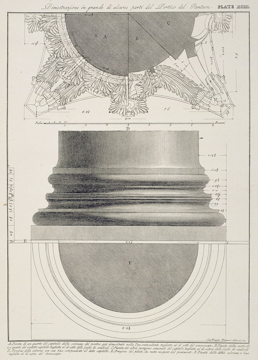 Plate XCIII Ilustração em grande escala de um detalhe do Pórtico do Panteão de &39;Vedute&39;, publicado pela primeira vez em 1756, pub. por E. und FN Spon Ltd., 1900 de Giovanni Battista Piranesi