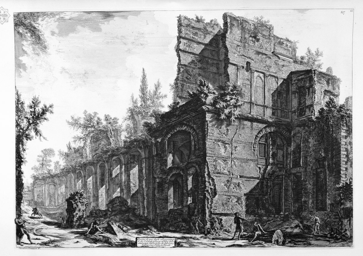 Ruínas de um dos alojamentos dos soldados perto de uma das fábricas eminentes de Adriano em sua Villa no Tivoli de Giovanni Battista Piranesi