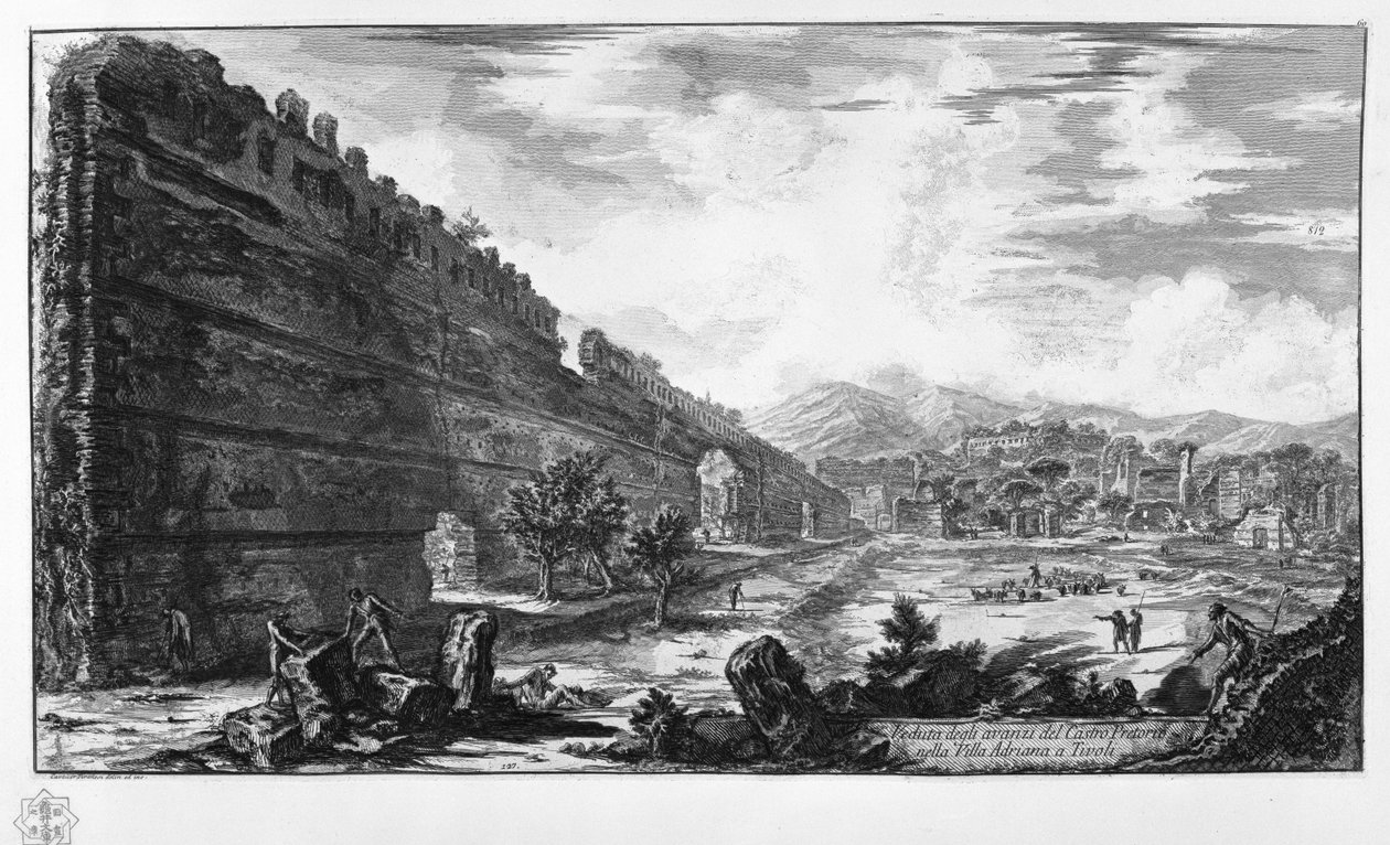 Vista dos restos do Castro Pretorio na Villa Adriana no Tivoli de Giovanni Battista Piranesi