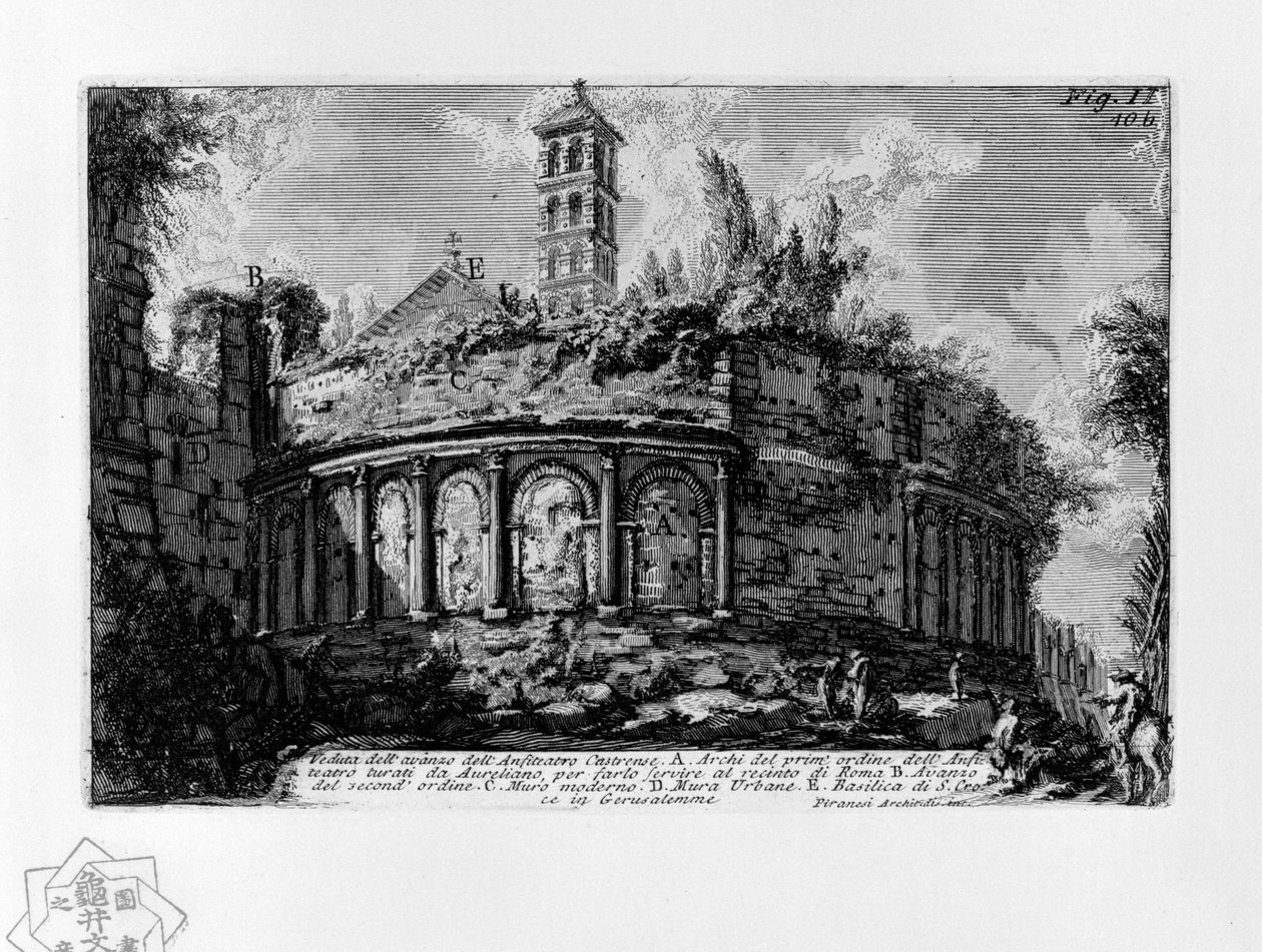 Vista dos restos do anfiteatro Castrense de Giovanni Battista Piranesi