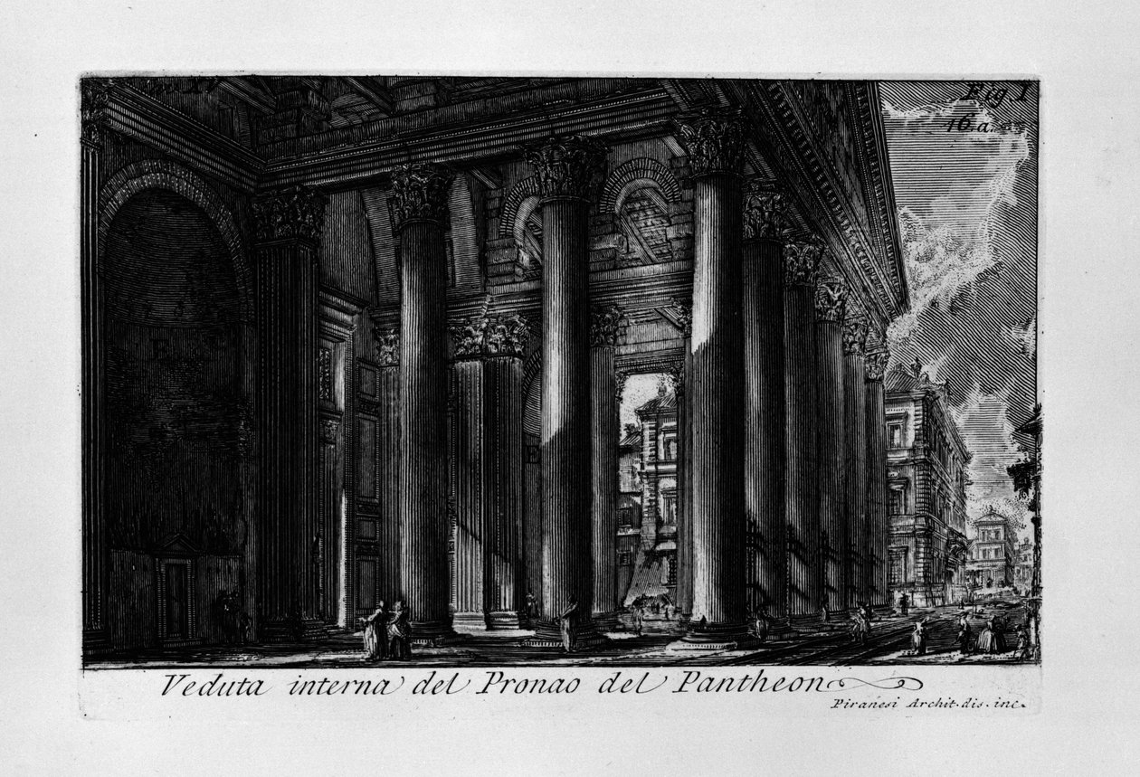 Vista interior, de, a, Pronao, del, panteão de Giovanni Battista Piranesi