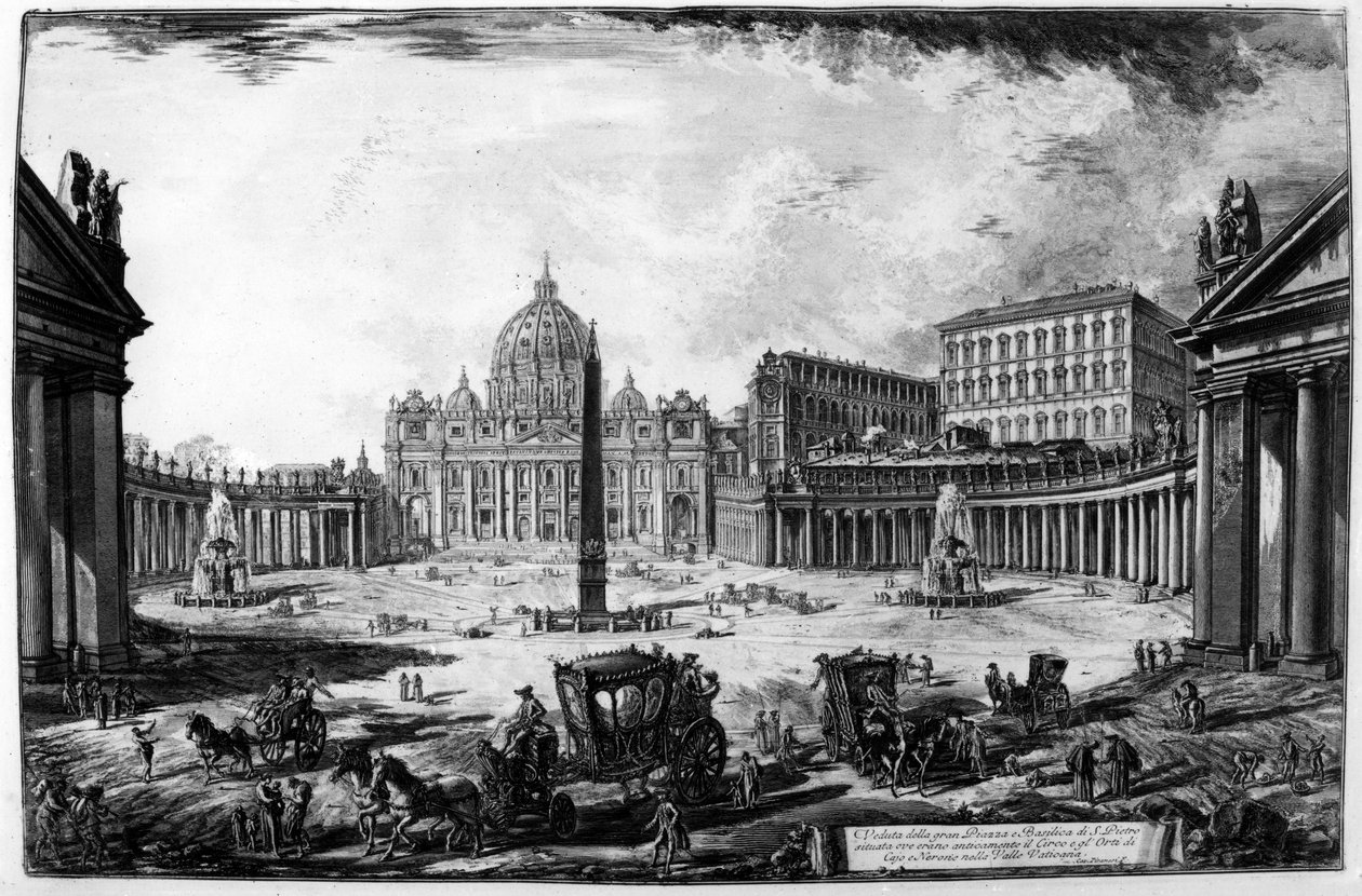 Vista da Basílica e da Praça de São Pedro, da série "Vistas de Roma", c.1760 de Giovanni Battista Piranesi