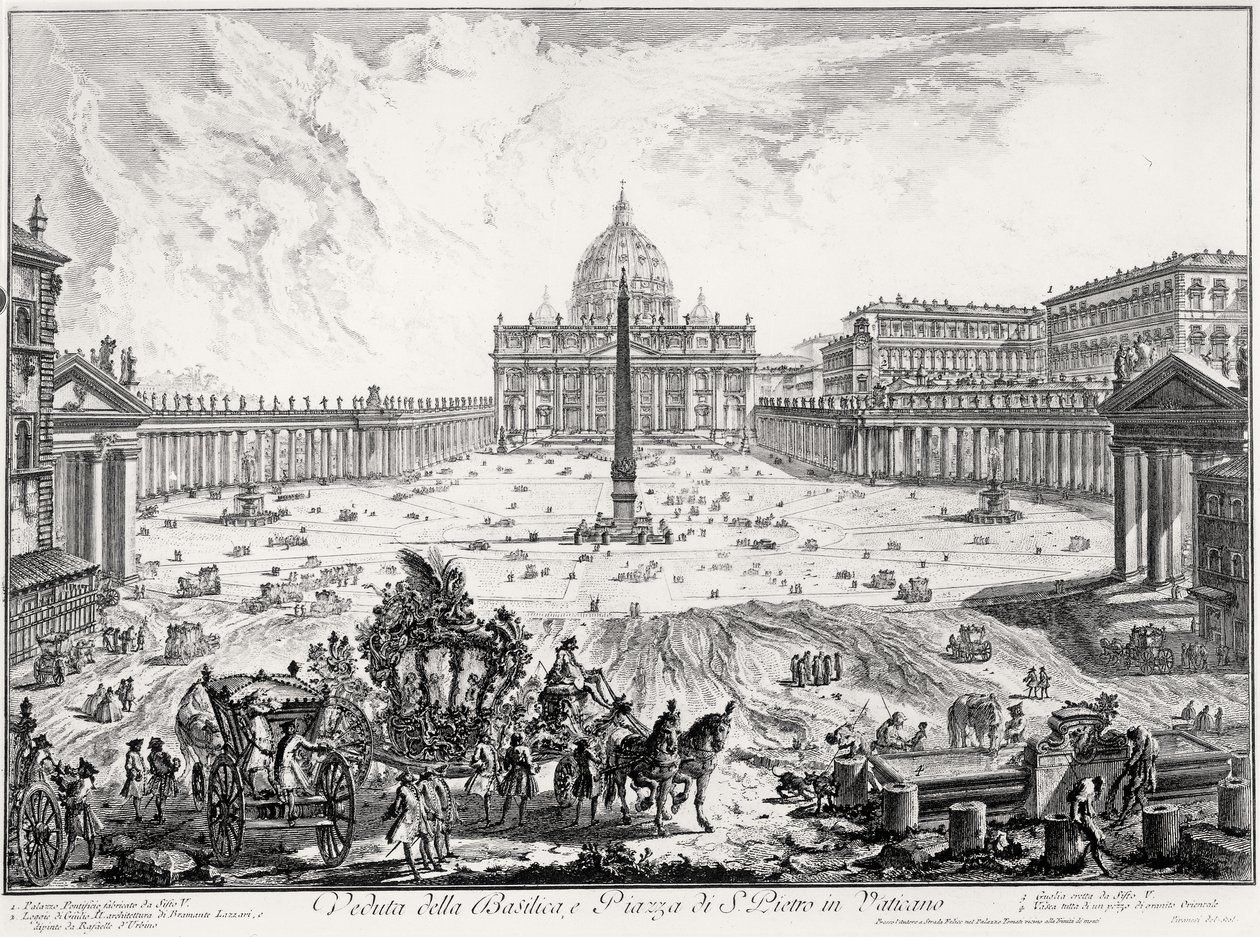 Vista da Basílica e da Praça de São Pedro, da série "Vistas de Roma", c.1760 de Giovanni Battista Piranesi