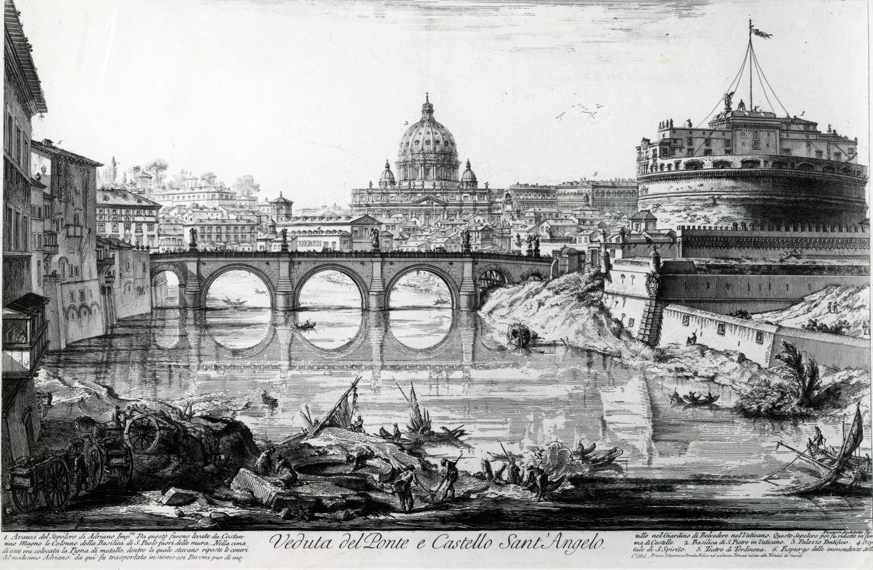 Vista da Ponte e Castel Sant&39;Angelo, da série "Vistas de Roma", c.1760 de Giovanni Battista Piranesi