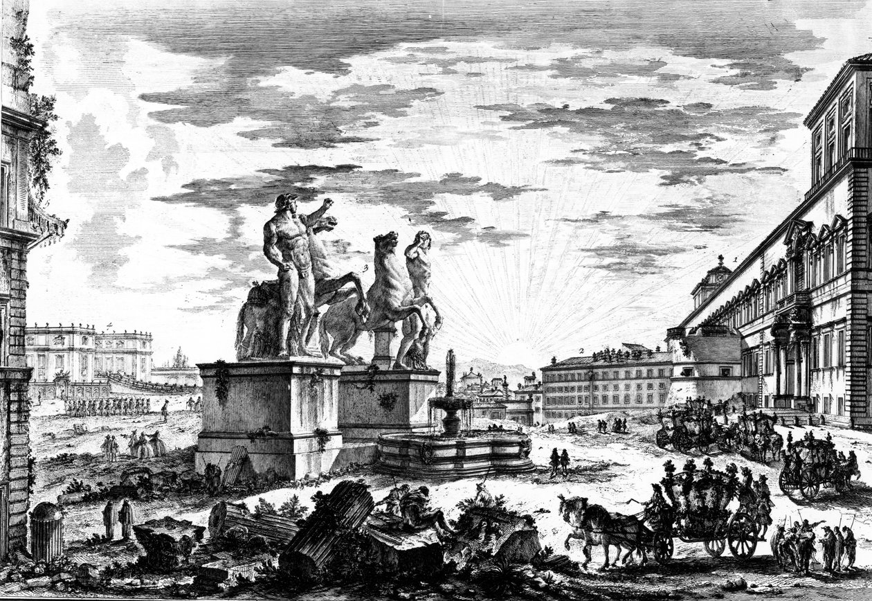 Vista da Piazza di Monte Cavallo ou da Piazza del Quirinale, da série &39;Views of Rome&39;, c.1760 de Giovanni Battista Piranesi