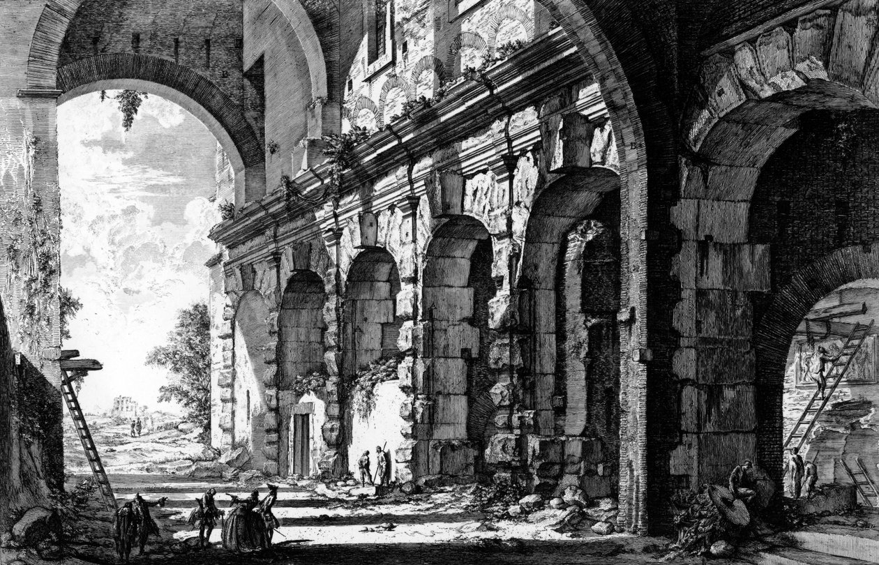 Vista dos restos do Templo de Cláudio, perto da Igreja de Santi Giovanni e Paolo, da série "Vistas de Roma", c.1760 de Giovanni Battista Piranesi