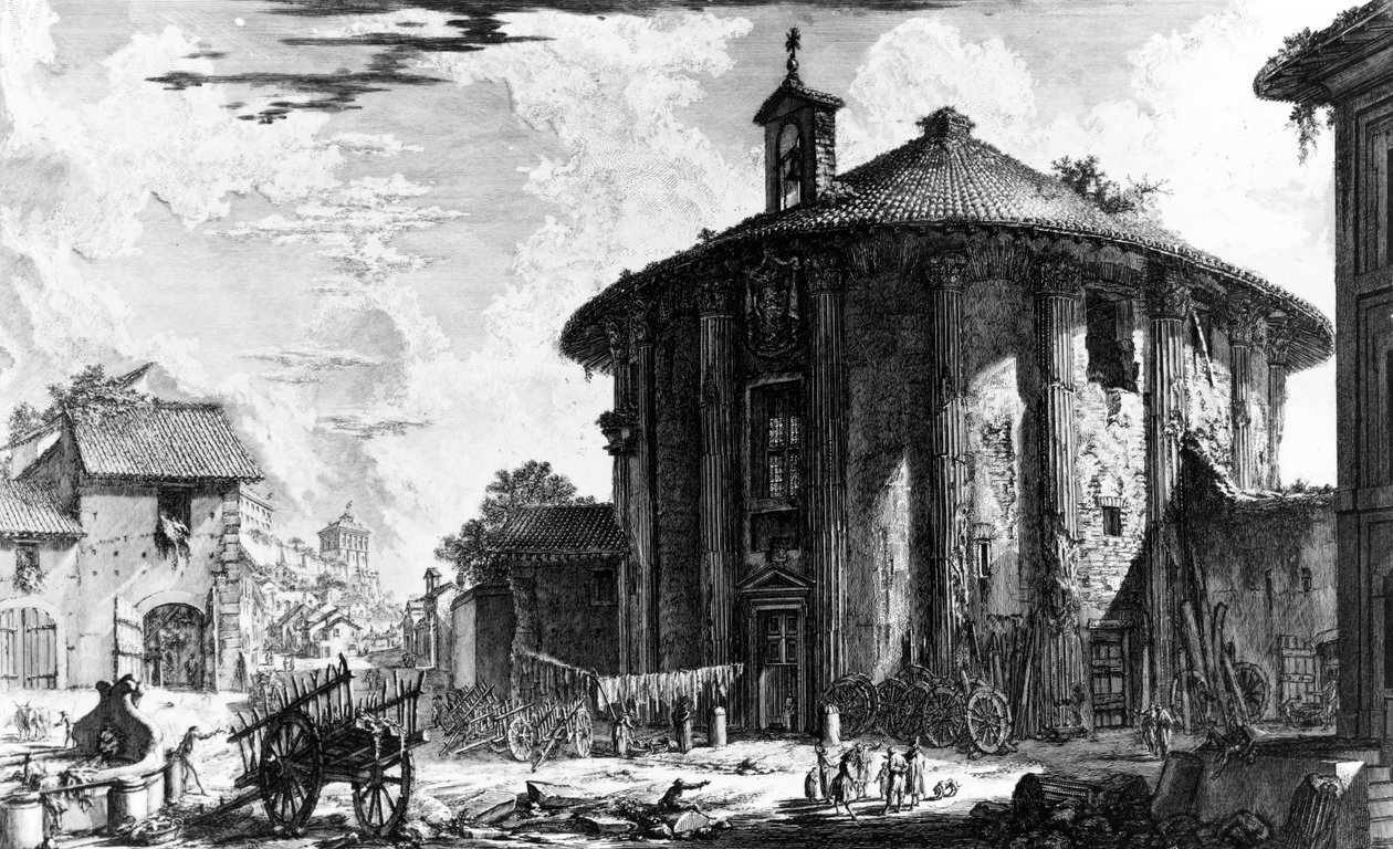 Vista do Templo de Cibele na Piazza della Bocca della Verita, da série "Vistas de Roma", 1758 de Giovanni Battista Piranesi