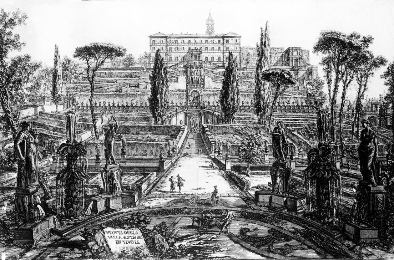 Vista da Villa d&39;Este em Tivoli, da série "Views of Rome", c.1760 de Giovanni Battista Piranesi