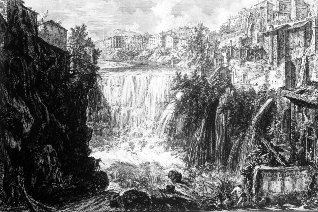 Vista da Cachoeira do Tivoli, da série &39;Views of Rome&39;, c.1760 de Giovanni Battista Piranesi