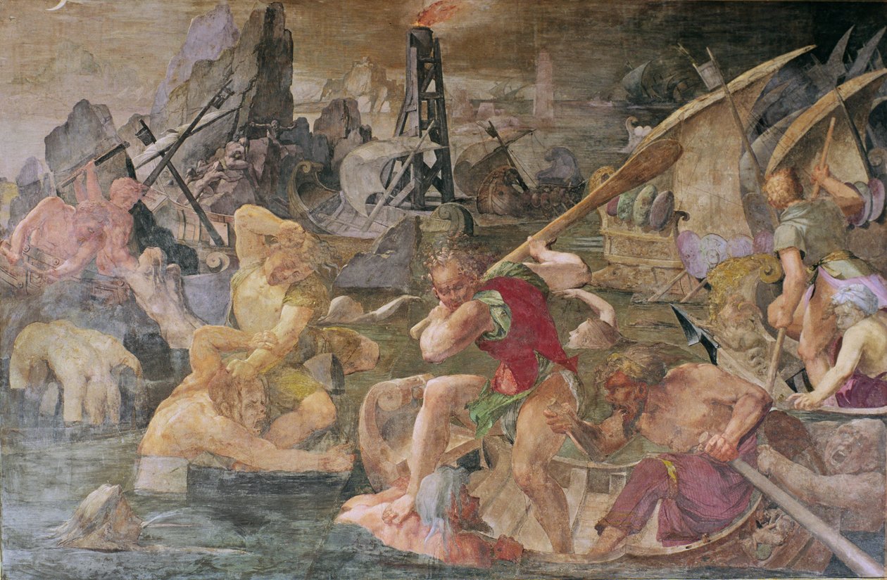 A Vingança de Nauplius, 1535-40 (detalhe de 695081) de Giovanni Battista Rosso Fiorentino