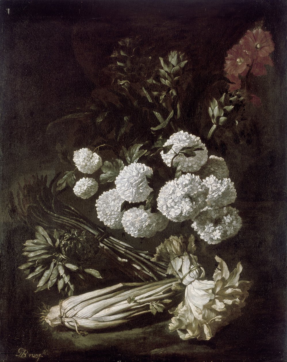 Ainda vida de flores e legumes, do século XVII de Giovanni Battista Ruoppolo or Ruopolo