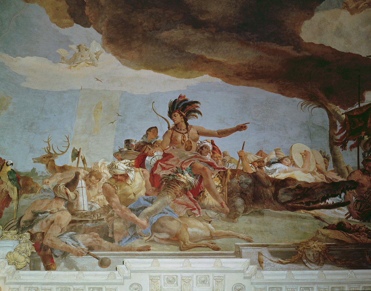 América, um dos Quatro Continentes do teto do &39;Treppenhaus&39;, 1750-53 (ver também 112348 e 168392) de Giovanni Battista Tiepolo