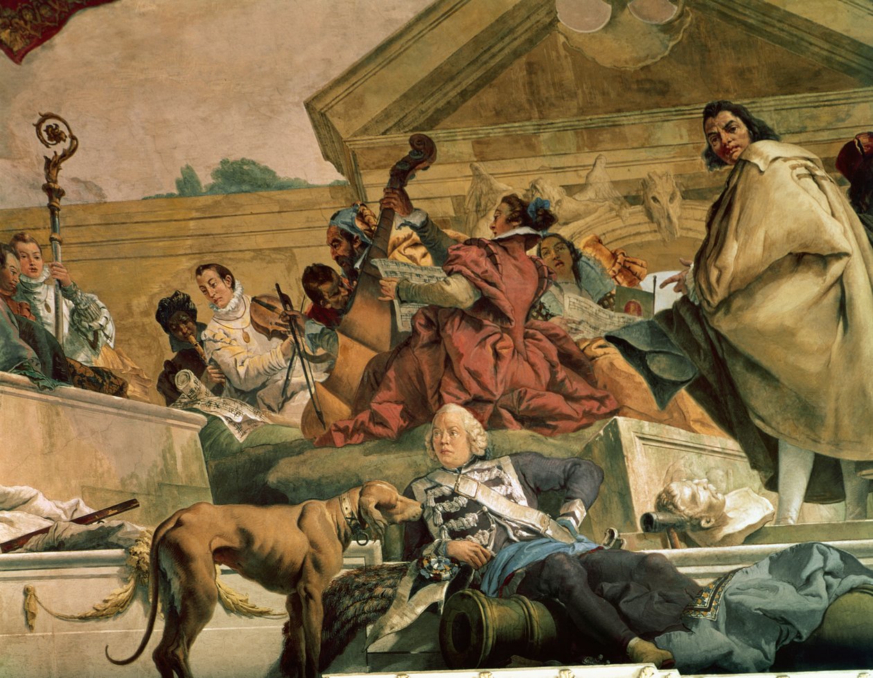 Europa, um dos quatro continentes do teto do &39;Treppenhaus&39;, 1750-53 (ver também 30573 e 168392) de Giovanni Battista Tiepolo