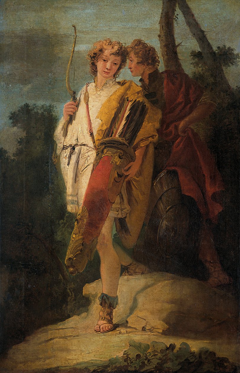 Jovem com um arco e um grande quiver e seu companheiro com um escudo de Giovanni Battista Tiepolo