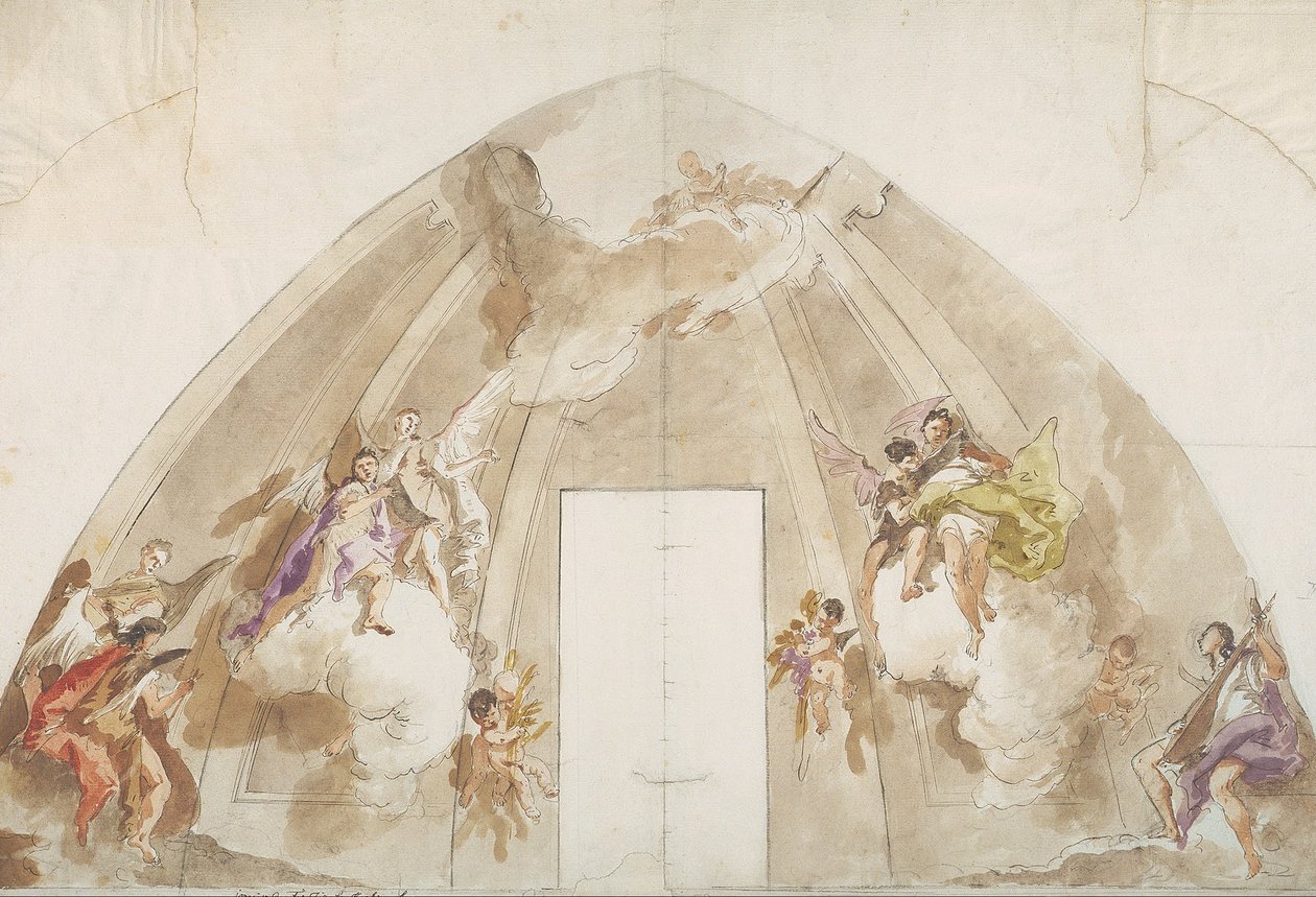 Anjos cantando e fazendo música-desenho preparatório para o teto da Catedral de Udine de Giovanni Battista Tiepolo
