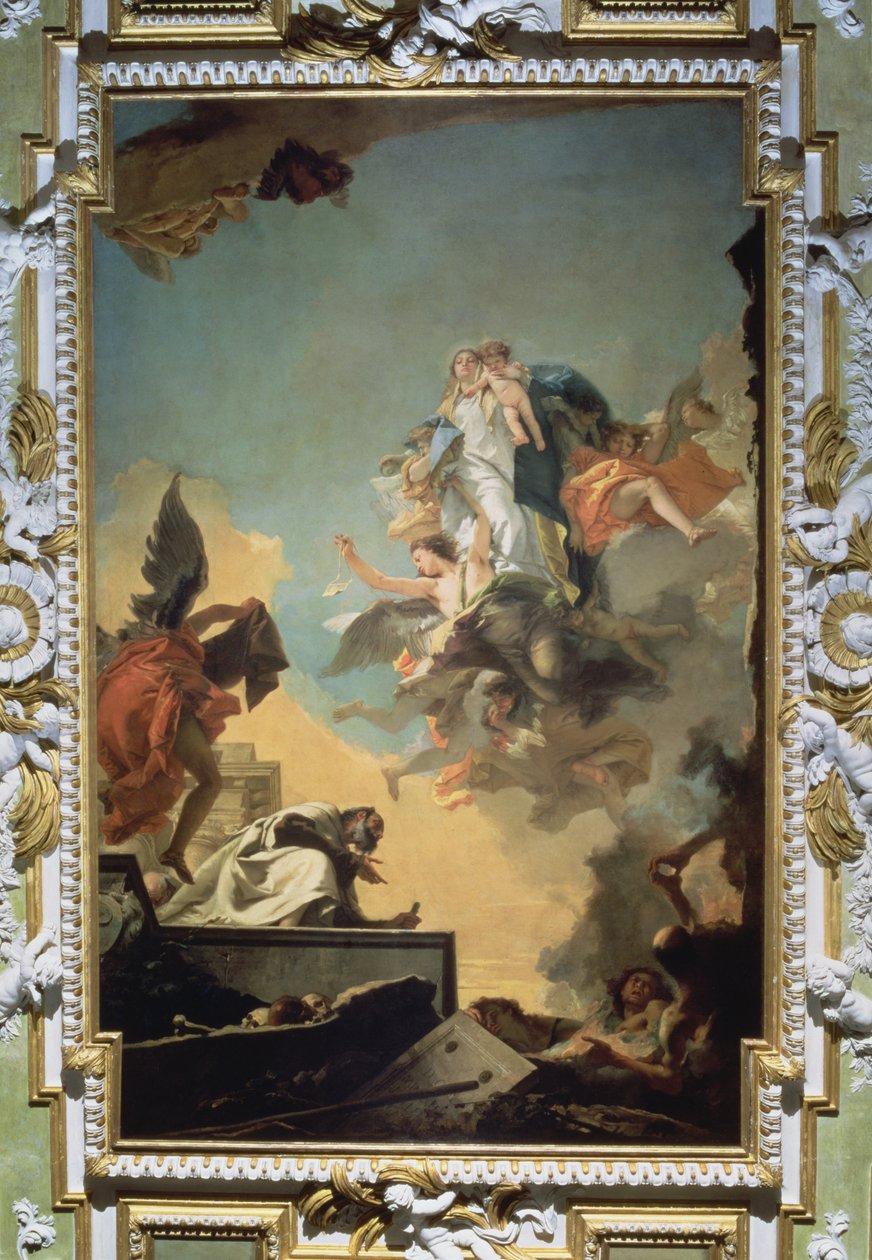 A Virgem do Carmelo Dando a Escápula ao Abençoado Simon Stock, 1740&39;s de Giovanni Battista Tiepolo