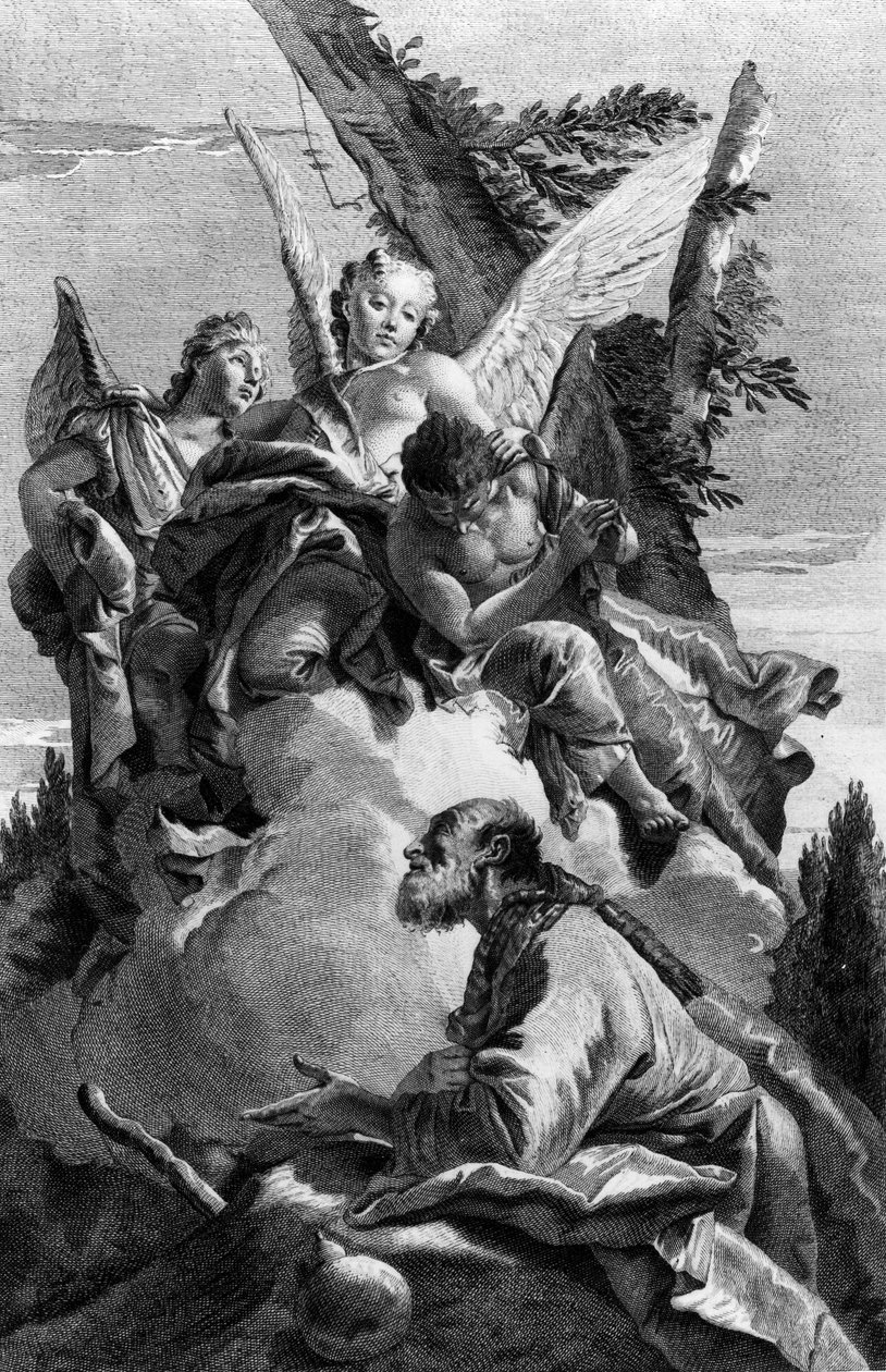 Três anjos que aparecem a Abraão, gravados por Pietro Monaco, c.1750 de Giovanni Battista Tiepolo