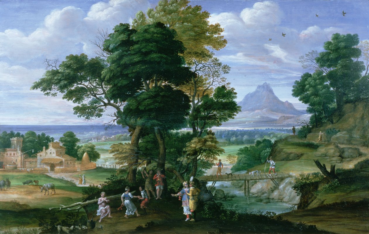 Paisagem, com, pessoas, cedo, 17o século de Giovanni Battista Viola