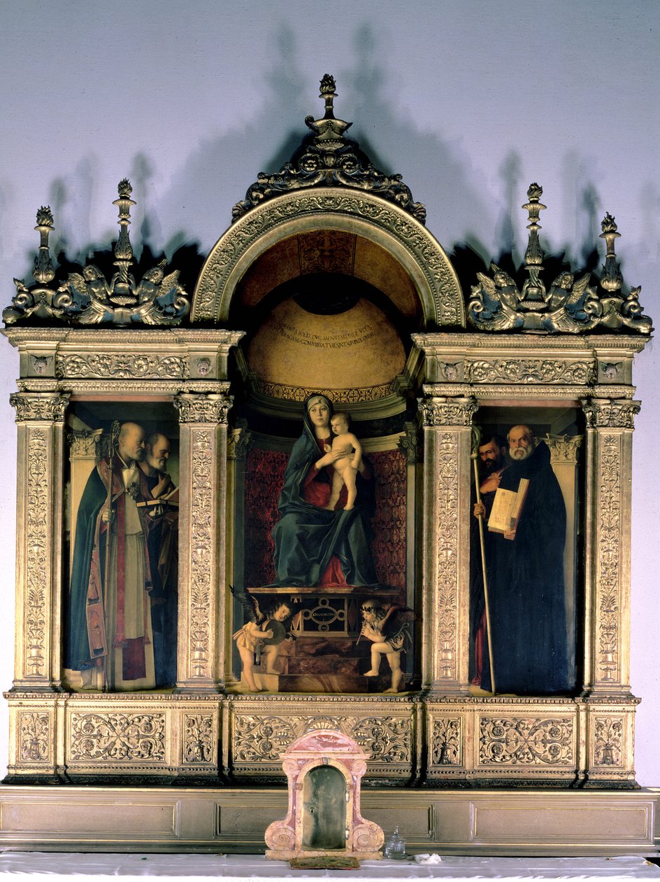 Madonna e Child and Saints (retábulo do tríptico) de Giovanni Bellini
