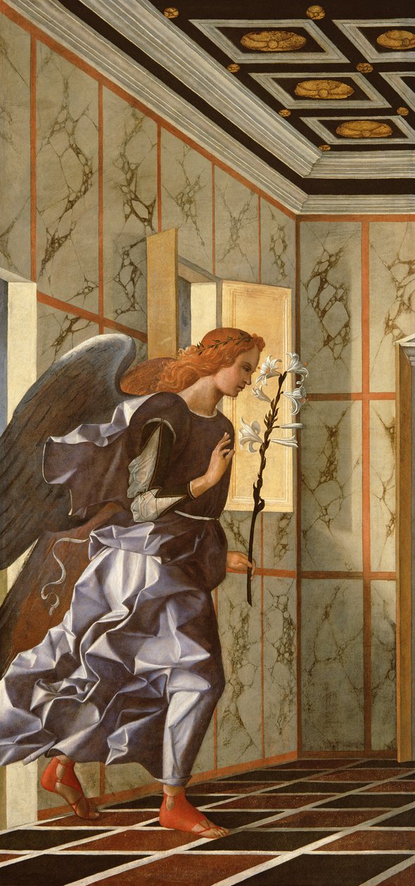 O Arcanjo Gabriel, do díptico Anunciação, c.1500 (restauração pós-1998) de Giovanni Bellini